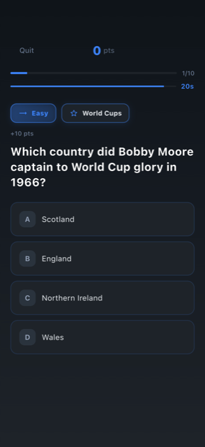 Football Trivia question screen with timer