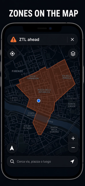 ZTLGuard city map with ZTL zones highlighted